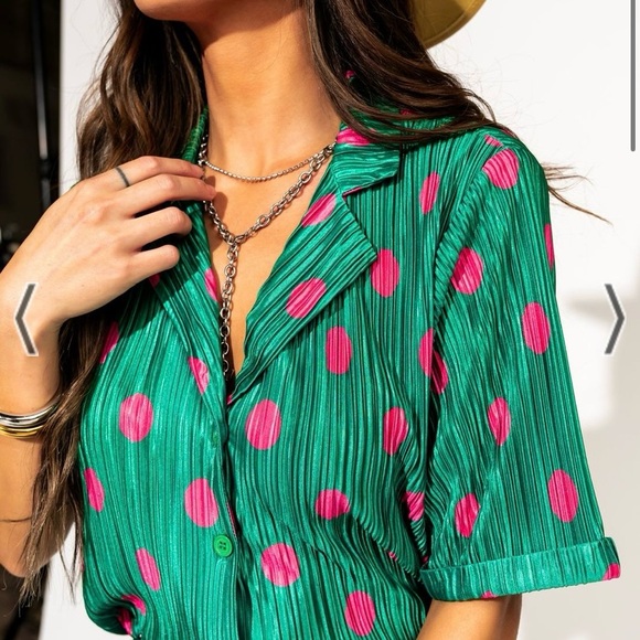 Dressed in LALA Plissé Set Retro Watermelon Polka Dots sz Large NWOT - Picture 4 of 14
